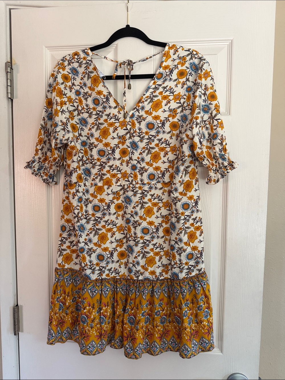 Libby Loves Floral Blouse — White, Mustard & Blue - Picture 3 of 3